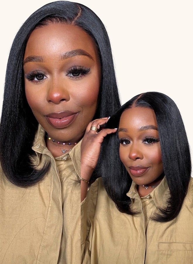 Nadula 13x4 HD Yaki Straight Bob Wig Human Hair Pre Everything Glueless Lace Front Wig with Ear Tape Pre Plucked Hairline Bleached Bye Bye Knots Ready to Go Short Yaki Bob Wig 150% Density 12inch - Image 2